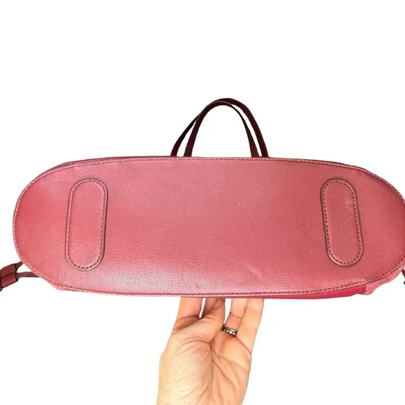 Fossil Charli Leather and Suede Tote Bag Triple Compartment Red Shoulder Bag - Picture 14 of 16